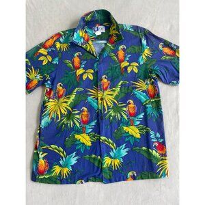 RJC, Ltd Mens Hawaiian Parrot Print Button-Up Shirt L Cotton Made In Hawaii USA